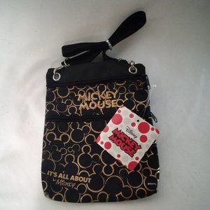 IT'S ALL ABOUT MICKEY Mouse Black & Gold Under Jacket Protect Crossbody Bag NWT